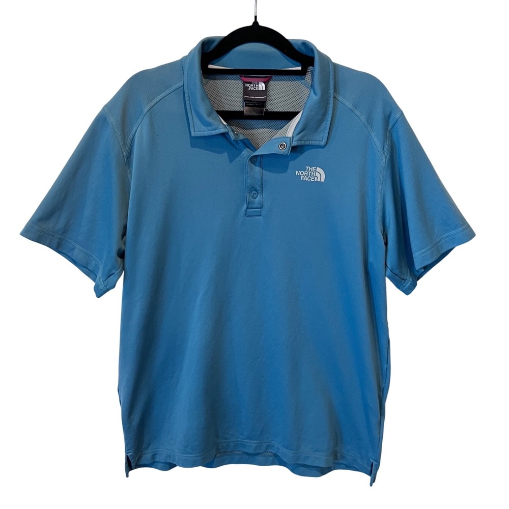The North Face Blue Short Sleeve Snap Neck Mesh Performance Polo Shirt M READ